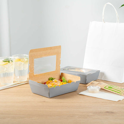 Cafe Vision 42 oz Gray Paper Take Out Container - Hinge Lock - 8" x 5 1/2" x 2" - 50 count box