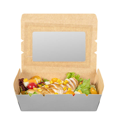 Cafe Vision 42 oz Gray Paper Take Out Container - Hinge Lock - 8" x 5 1/2" x 2" - 200 count box