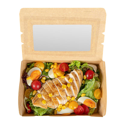 Cafe Vision 42 oz Gray Paper Take Out Container - Hinge Lock - 8" x 5 1/2" x 2" - 200 count box