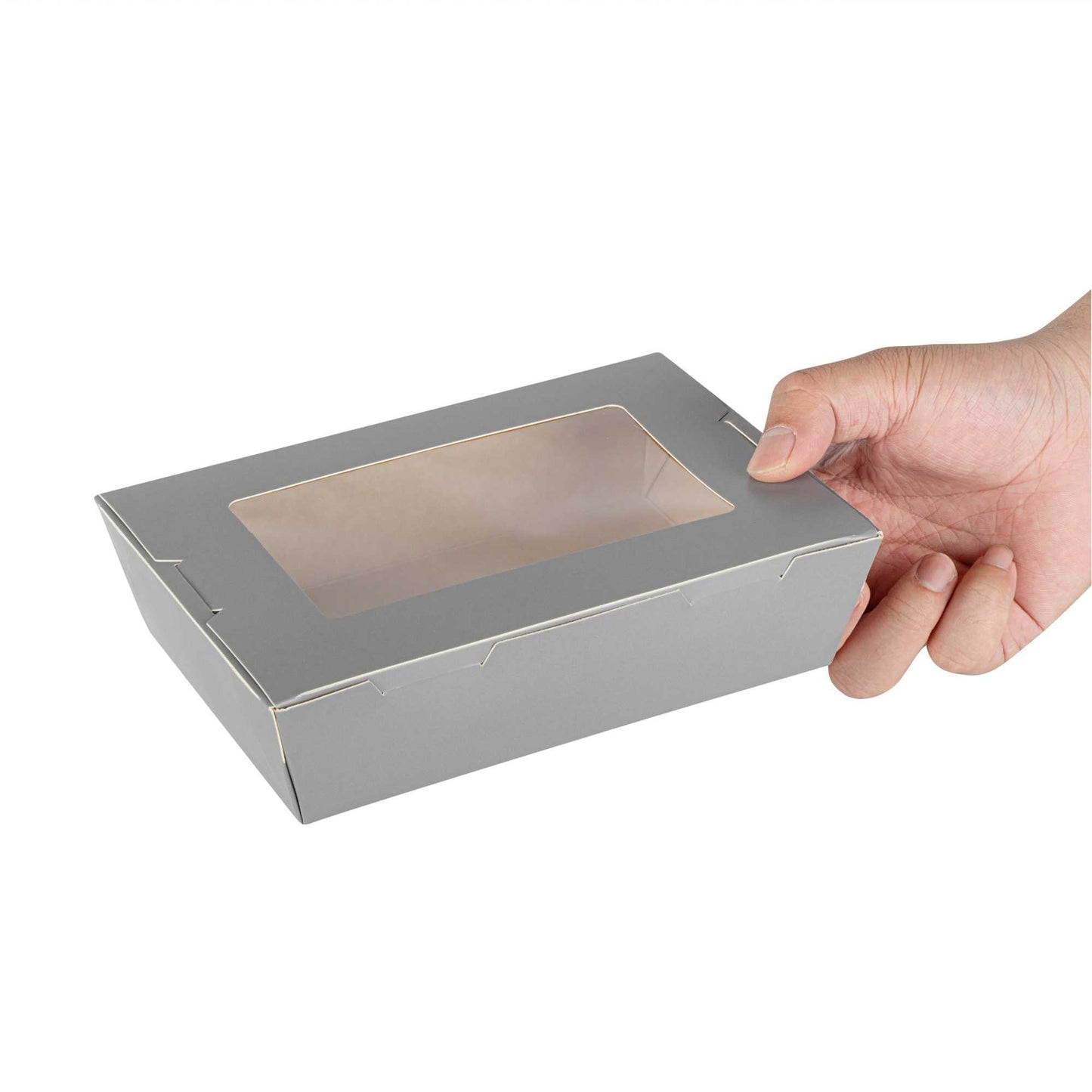 Cafe Vision 42 oz Gray Paper Take Out Container - Hinge Lock - 8" x 5 1/2" x 2" - 200 count box