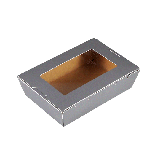 Cafe Vision 42 oz Gray Paper Take Out Container - Hinge Lock - 8" x 5 1/2" x 2" - 200 count box