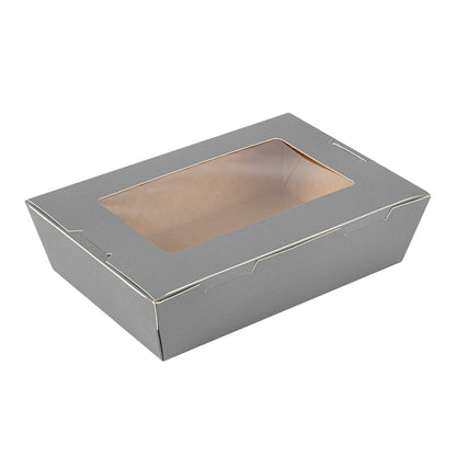 Cafe Vision 42 oz Gray Paper Take Out Container - Hinge Lock - 8" x 5 1/2" x 2" - 200 count box