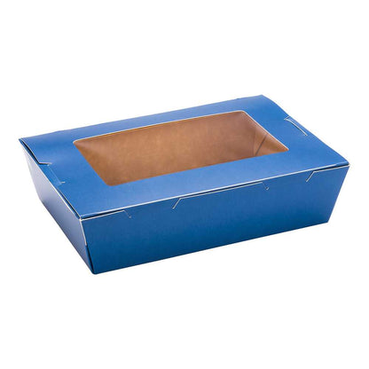 Cafe Vision 42 oz Midnight Blue Paper Medium Take Out Container - Hinge Lock - 8" x 5 1/2" x 2" - 50 count box