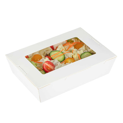 Cafe Vision 42 oz White Paper Medium Take Out Container - Hinge Lock - 8" x 5 1/2" x 2" - 200 count box