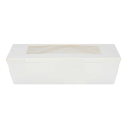 Cafe Vision 42 oz White Paper Medium Take Out Container - Hinge Lock - 8" x 5 1/2" x 2" - 50 count box