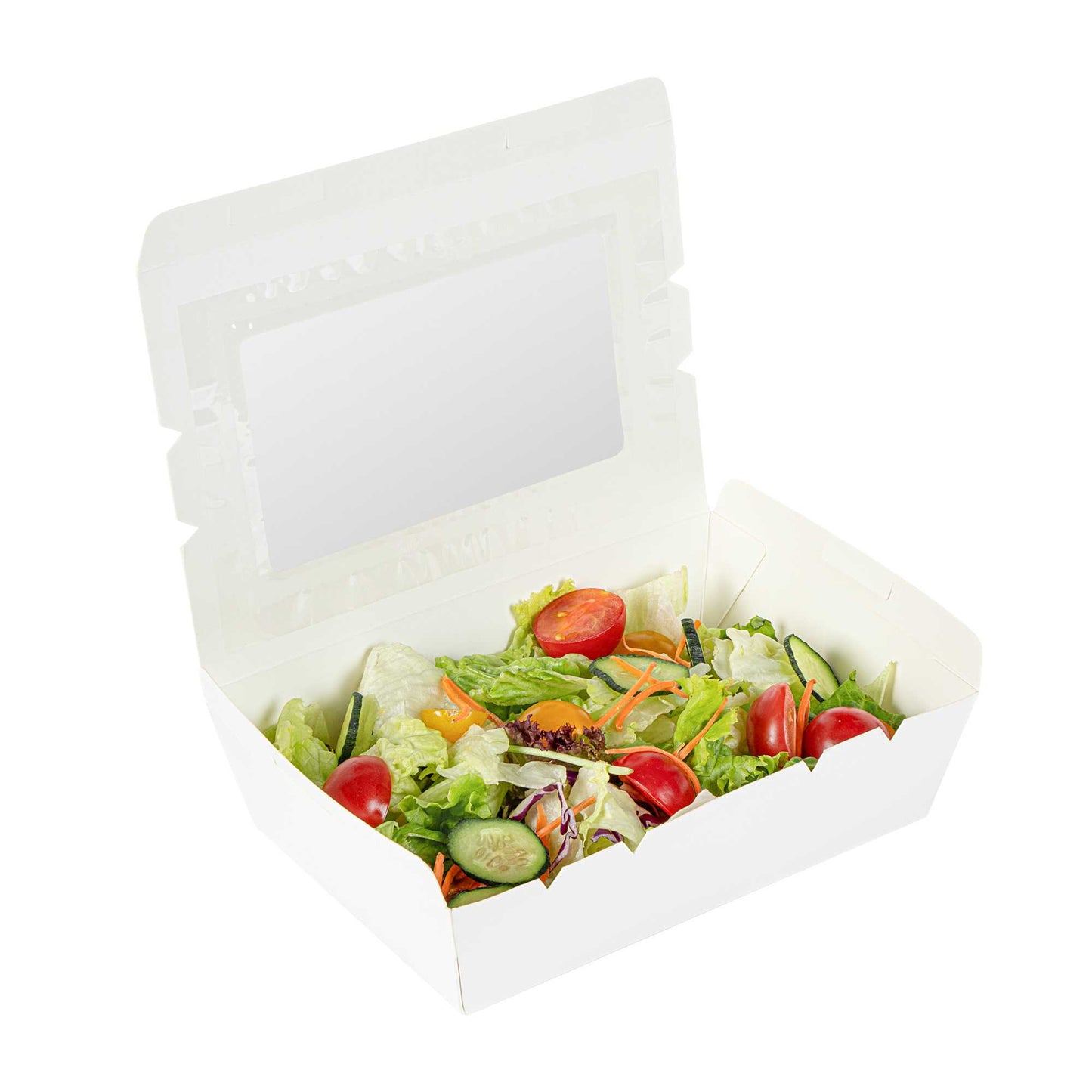 Cafe Vision 42 oz White Paper Medium Take Out Container - Hinge Lock - 8" x 5 1/2" x 2" - 200 count box