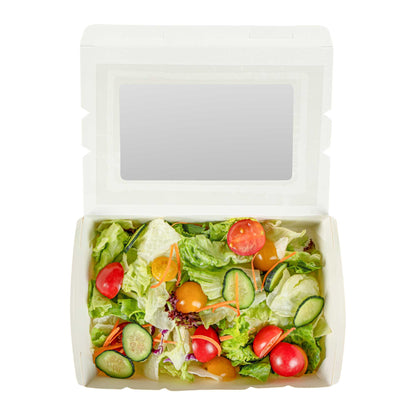 Cafe Vision 42 oz White Paper Medium Take Out Container - Hinge Lock - 8" x 5 1/2" x 2" - 200 count box