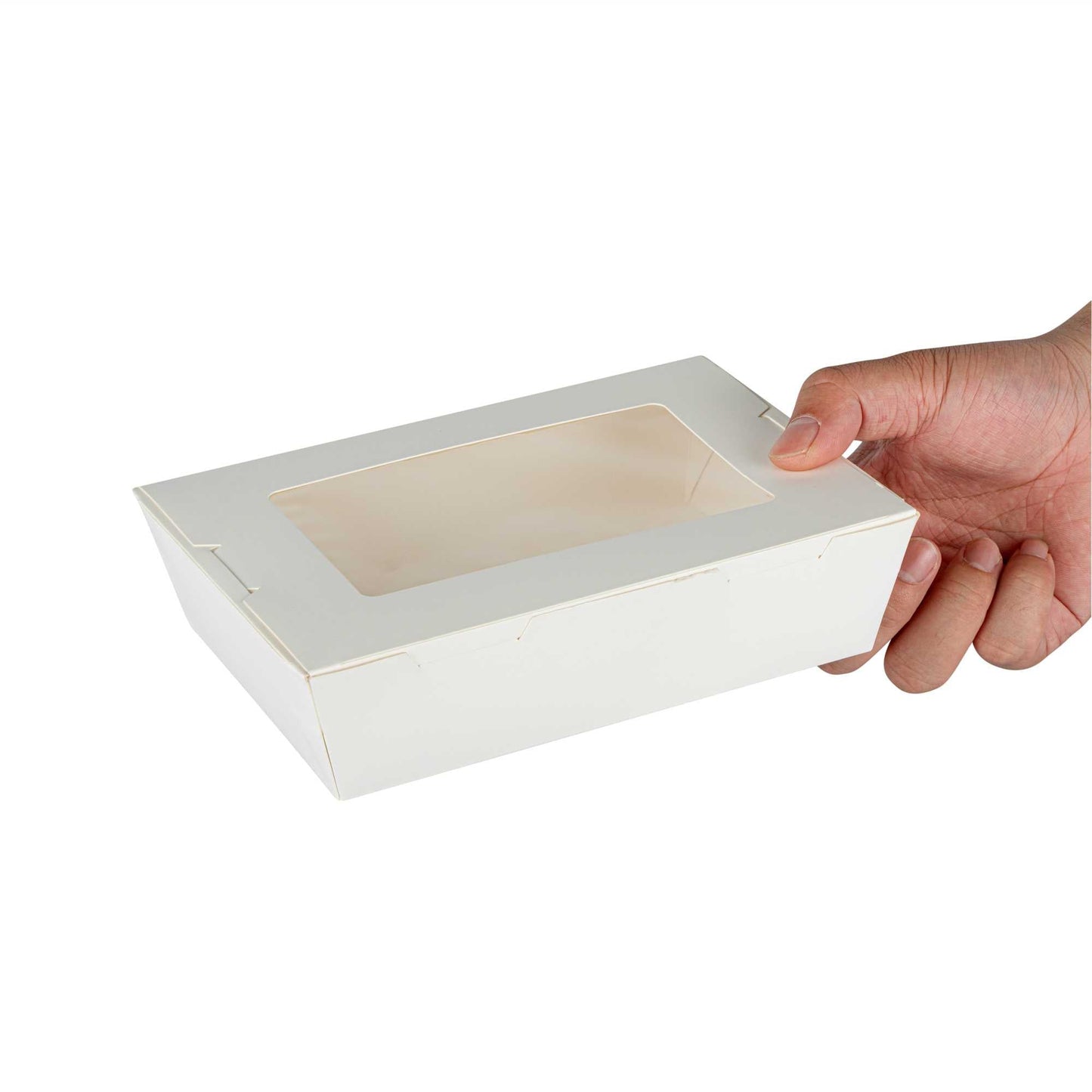 Cafe Vision 42 oz White Paper Medium Take Out Container - Hinge Lock - 8" x 5 1/2" x 2" - 200 count box