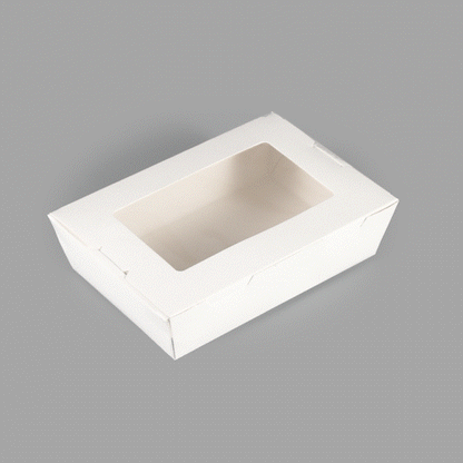 Cafe Vision 42 oz White Paper Medium Take Out Container - Hinge Lock - 8" x 5 1/2" x 2" - 200 count box