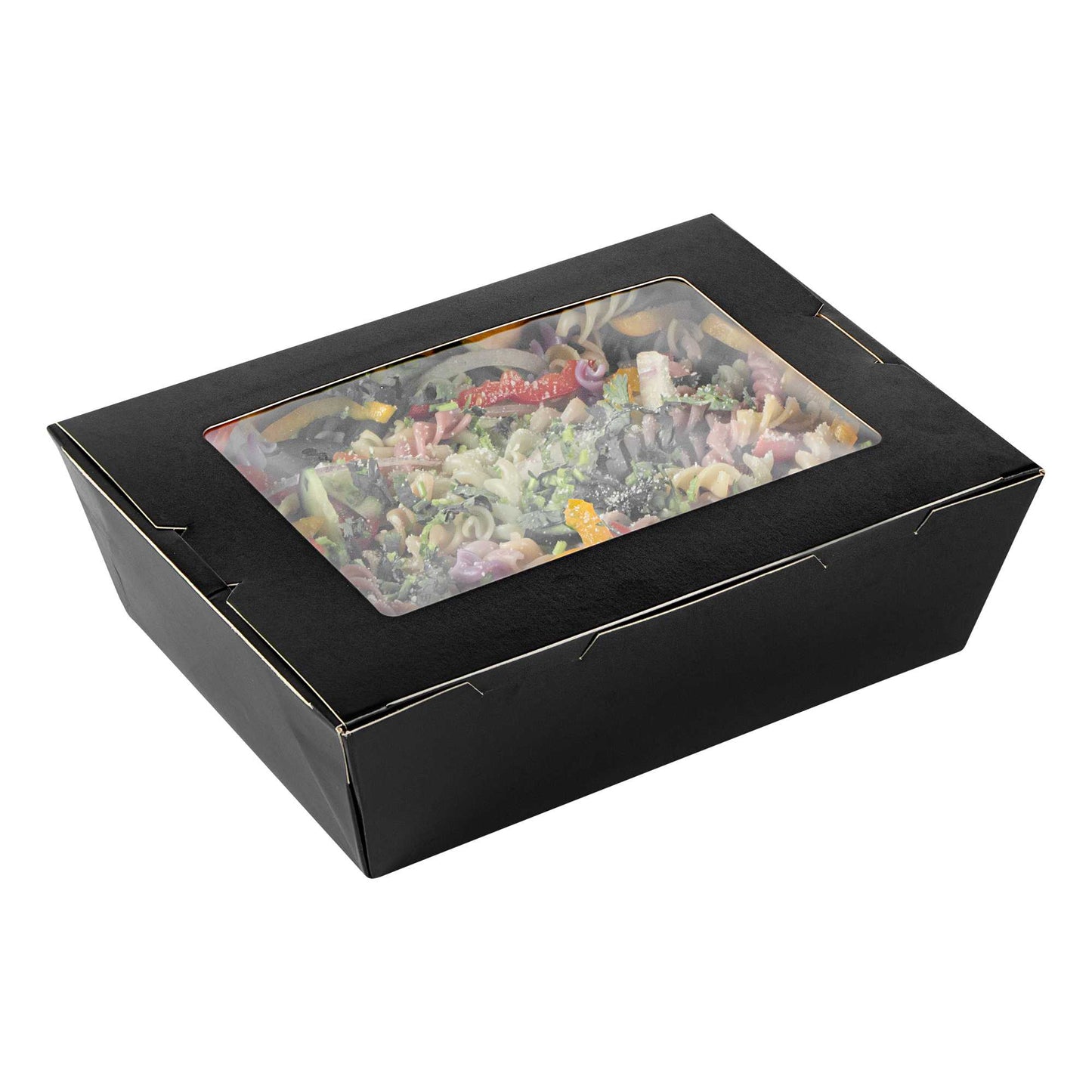 Cafe Vision 71 oz Black Paper Large Take Out Container - Hinge Lock - 8 3/4" x 6 1/2" x 2 1/2" - 200 count box