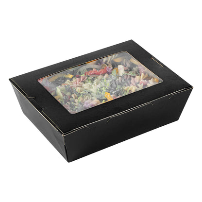 Cafe Vision 71 oz Black Paper Large Take Out Container - Hinge Lock - 8 3/4" x 6 1/2" x 2 1/2" - 200 count box