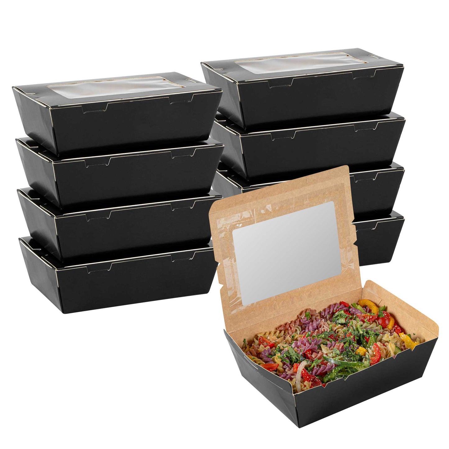 Cafe Vision 71 oz Black Paper Large Take Out Container - Hinge Lock - 8 3/4" x 6 1/2" x 2 1/2" - 200 count box