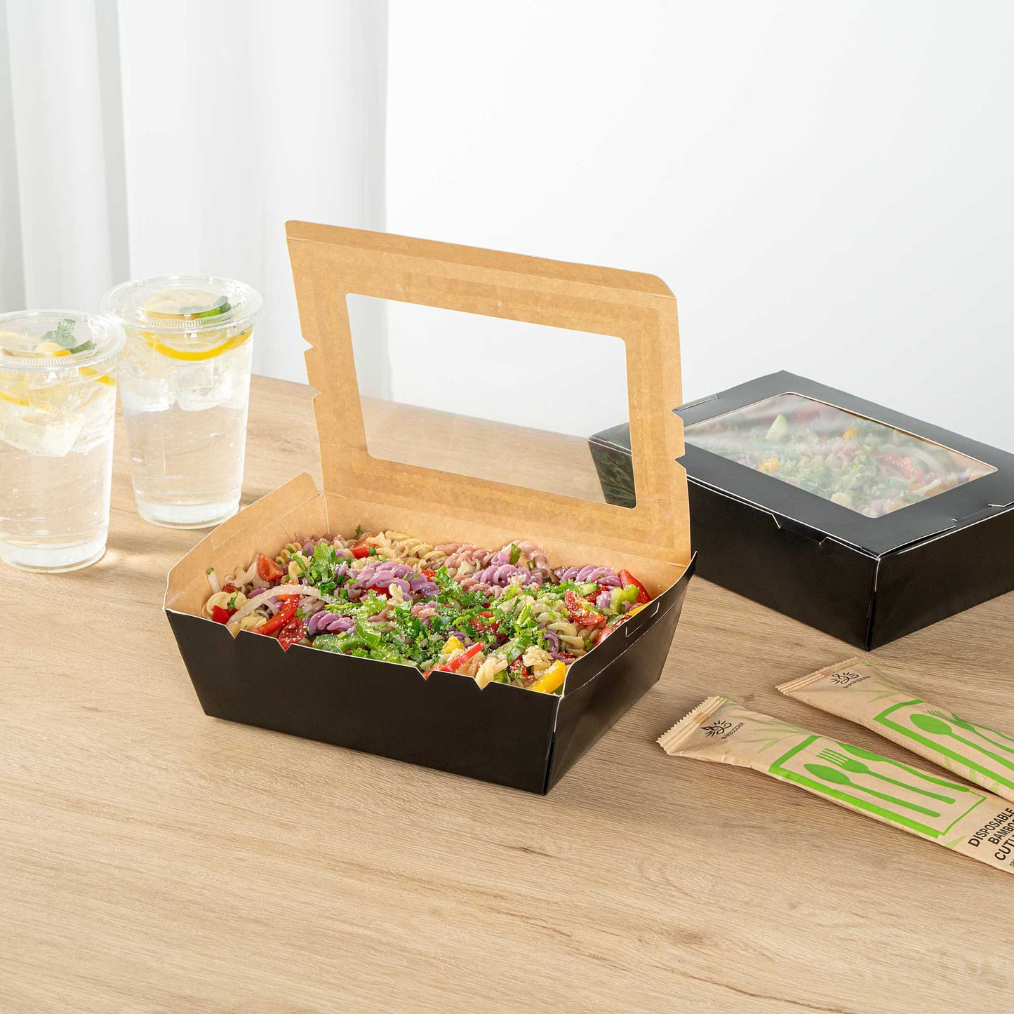 Cafe Vision 71 oz Black Paper Large Take Out Container - Hinge Lock - 8 3/4" x 6 1/2" x 2 1/2" - 200 count box