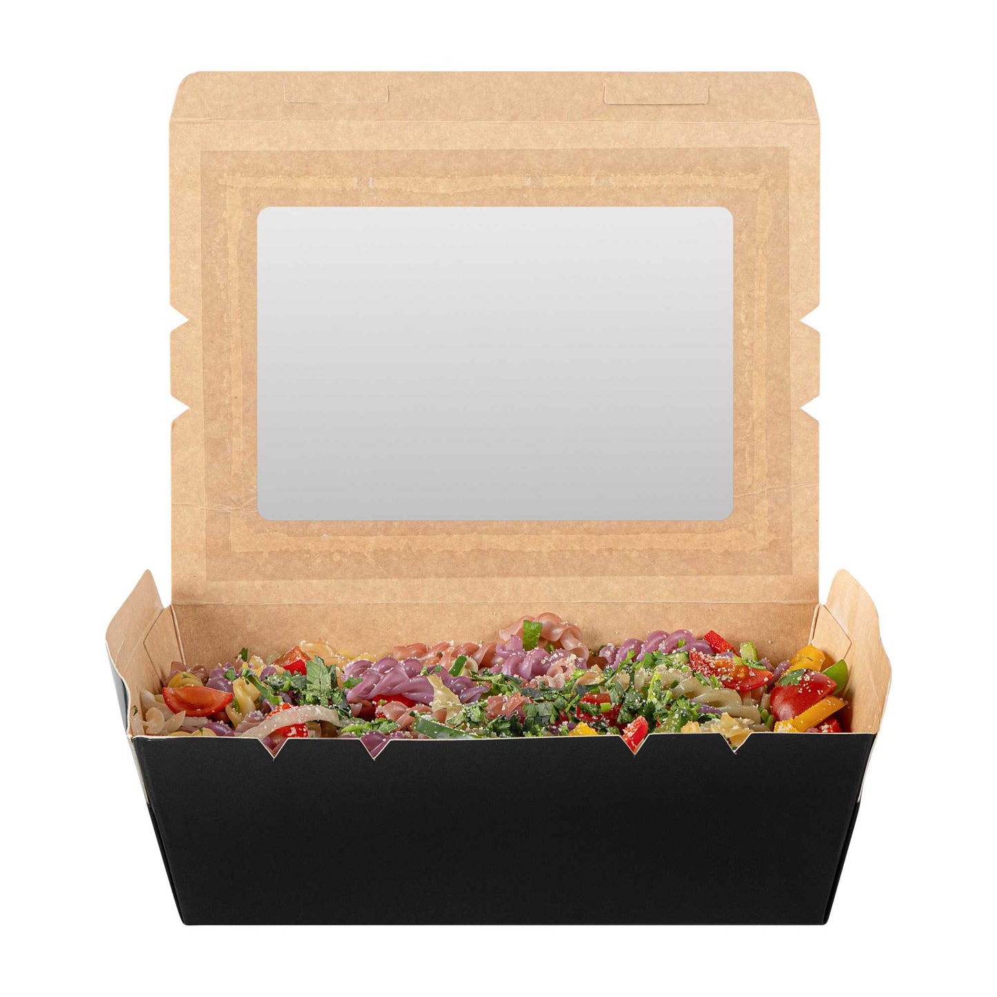 Cafe Vision 71 oz Black Paper Large Take Out Container - Hinge Lock - 8 3/4" x 6 1/2" x 2 1/2" - 50 count box