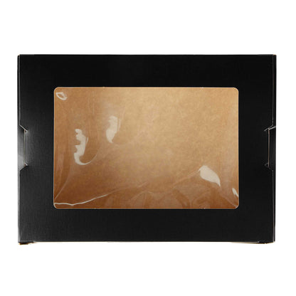 Cafe Vision 71 oz Black Paper Large Take Out Container - Hinge Lock - 8 3/4" x 6 1/2" x 2 1/2" - 50 count box
