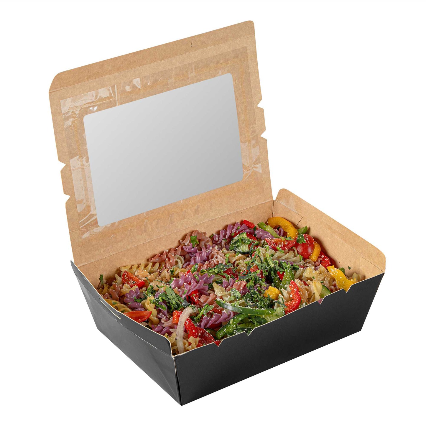 Cafe Vision 71 oz Black Paper Large Take Out Container - Hinge Lock - 8 3/4" x 6 1/2" x 2 1/2" - 200 count box
