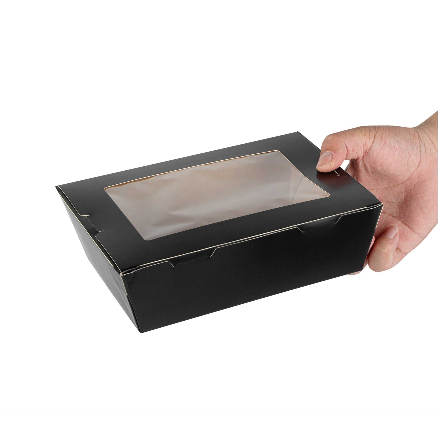 Cafe Vision 71 oz Black Paper Large Take Out Container - Hinge Lock - 8 3/4" x 6 1/2" x 2 1/2" - 200 count box