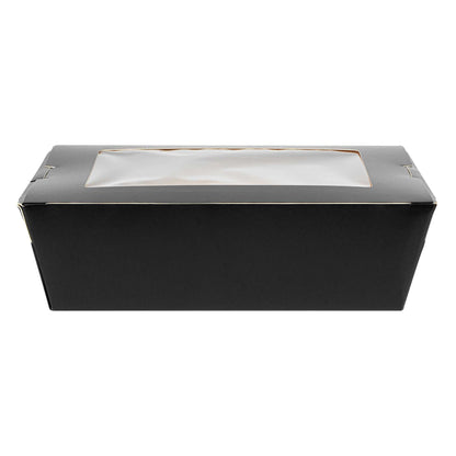 Cafe Vision 71 oz Black Paper Large Take Out Container - Hinge Lock - 8 3/4" x 6 1/2" x 2 1/2" - 200 count box