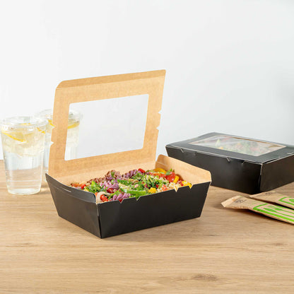 Cafe Vision 71 oz Black Paper Large Take Out Container - Hinge Lock - 8 3/4" x 6 1/2" x 2 1/2" - 200 count box