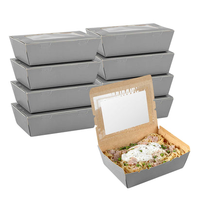 Cafe Vision 71 oz Gray Paper Take Out Container - Hinge Lock - 8 3/4" x 6 1/2" x 2 1/2" - 200 count box