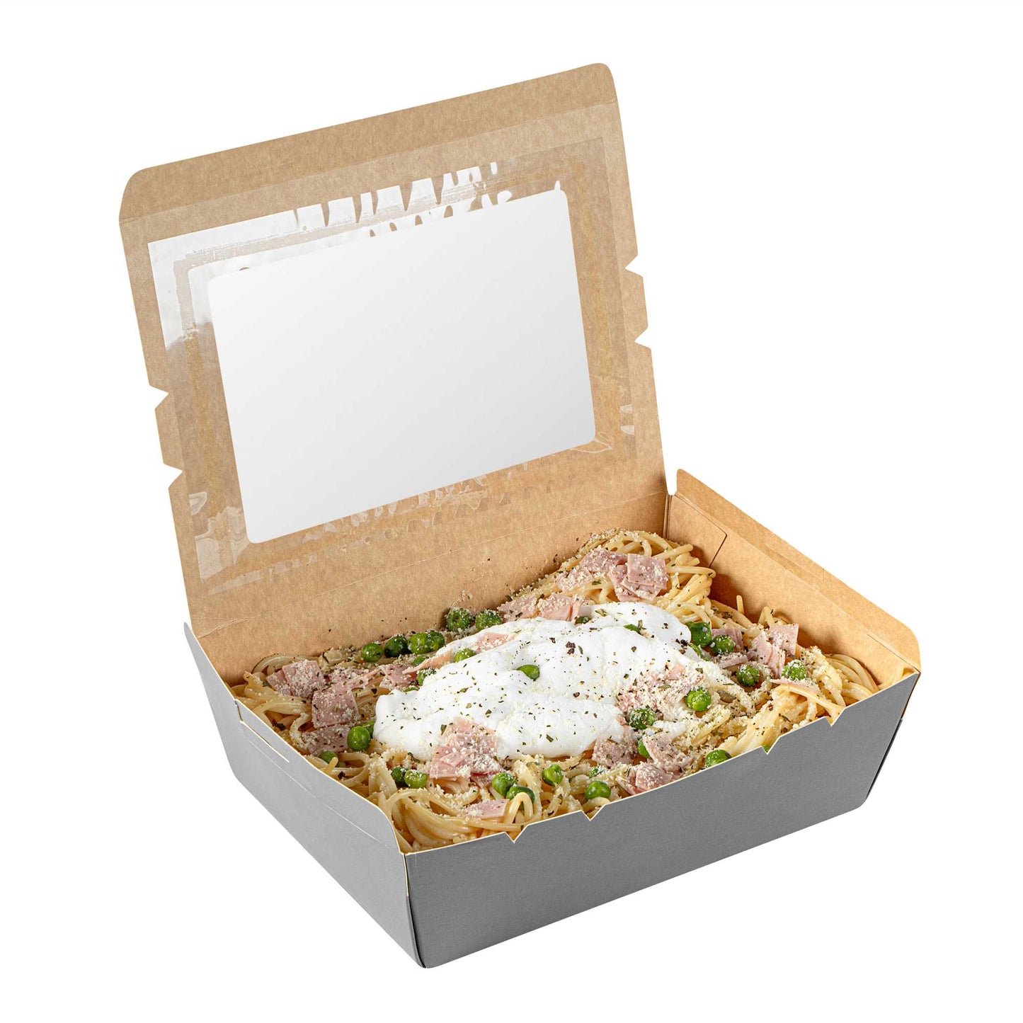Cafe Vision 71 oz Gray Paper Take Out Container - Hinge Lock - 8 3/4" x 6 1/2" x 2 1/2" - 50 count box