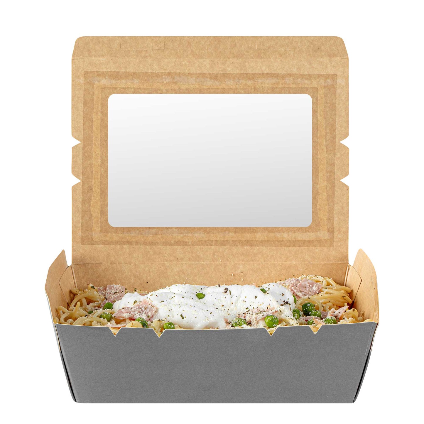 Cafe Vision 71 oz Gray Paper Take Out Container - Hinge Lock - 8 3/4" x 6 1/2" x 2 1/2" - 50 count box