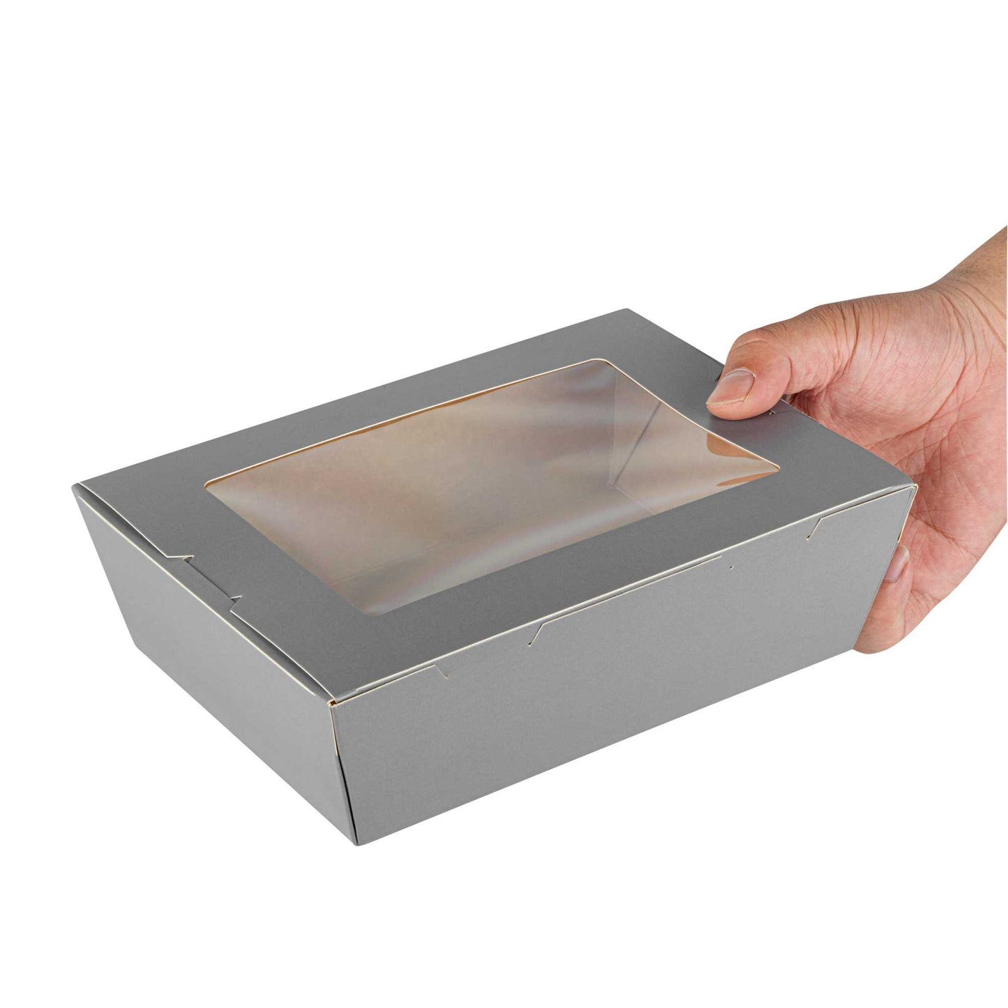 Cafe Vision 71 oz Gray Paper Take Out Container - Hinge Lock - 8 3/4" x 6 1/2" x 2 1/2" - 50 count box