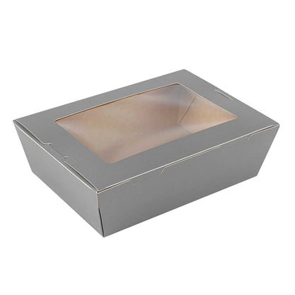 Cafe Vision 71 oz Gray Paper Take Out Container - Hinge Lock - 8 3/4" x 6 1/2" x 2 1/2" - 50 count box