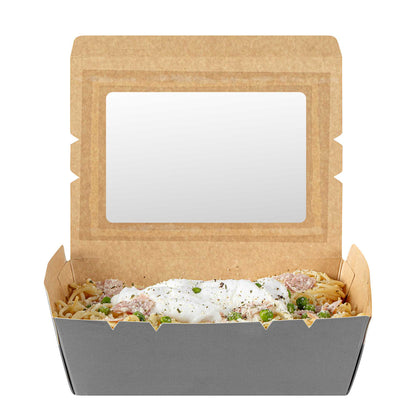 Cafe Vision 71 oz Gray Paper Take Out Container - Hinge Lock - 8 3/4" x 6 1/2" x 2 1/2" - 200 count box