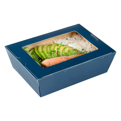 Cafe Vision 71 oz Midnight Blue Paper Large Take Out Container - Hinge Lock - 8 3/4" x 6 1/2" x 2 1/2" - 200 count box