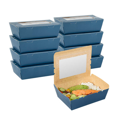 Cafe Vision 71 oz Midnight Blue Paper Large Take Out Container - Hinge Lock - 8 3/4" x 6 1/2" x 2 1/2" - 200 count box