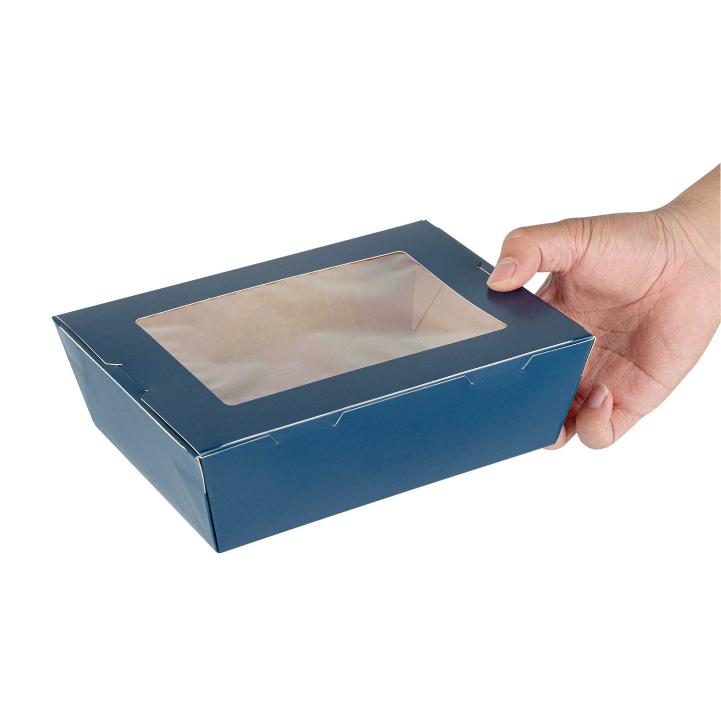 Cafe Vision 71 oz Midnight Blue Paper Large Take Out Container - Hinge Lock - 8 3/4" x 6 1/2" x 2 1/2" - 50 count box
