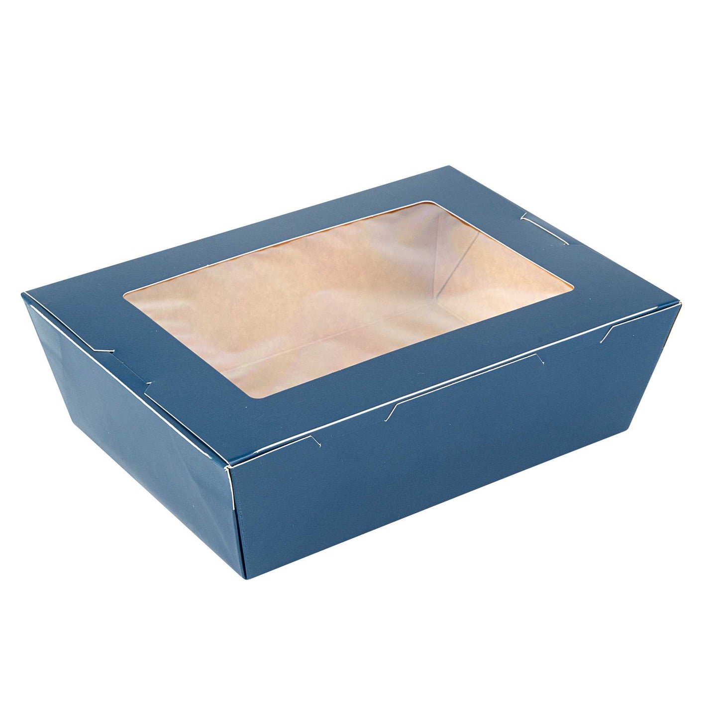 Cafe Vision 71 oz Midnight Blue Paper Large Take Out Container - Hinge Lock - 8 3/4" x 6 1/2" x 2 1/2" - 50 count box