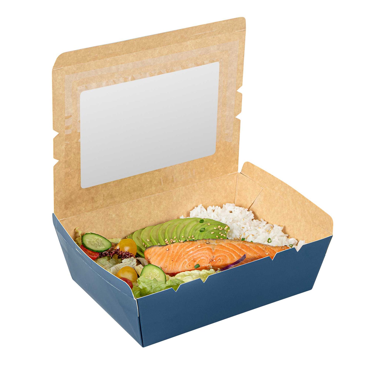 Cafe Vision 71 oz Midnight Blue Paper Large Take Out Container - Hinge Lock - 8 3/4" x 6 1/2" x 2 1/2" - 200 count box