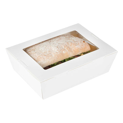 Cafe Vision 71 oz White Paper Large Take Out Container - Hinge Lock - 8 3/4" x 6 1/2" x 2 1/2" - 200 count box