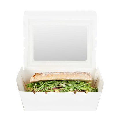 Cafe Vision 71 oz White Paper Large Take Out Container - Hinge Lock - 8 3/4" x 6 1/2" x 2 1/2" - 50 count box