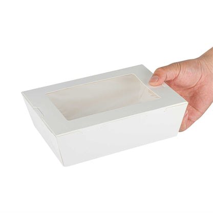 Cafe Vision 71 oz White Paper Large Take Out Container - Hinge Lock - 8 3/4" x 6 1/2" x 2 1/2" - 50 count box