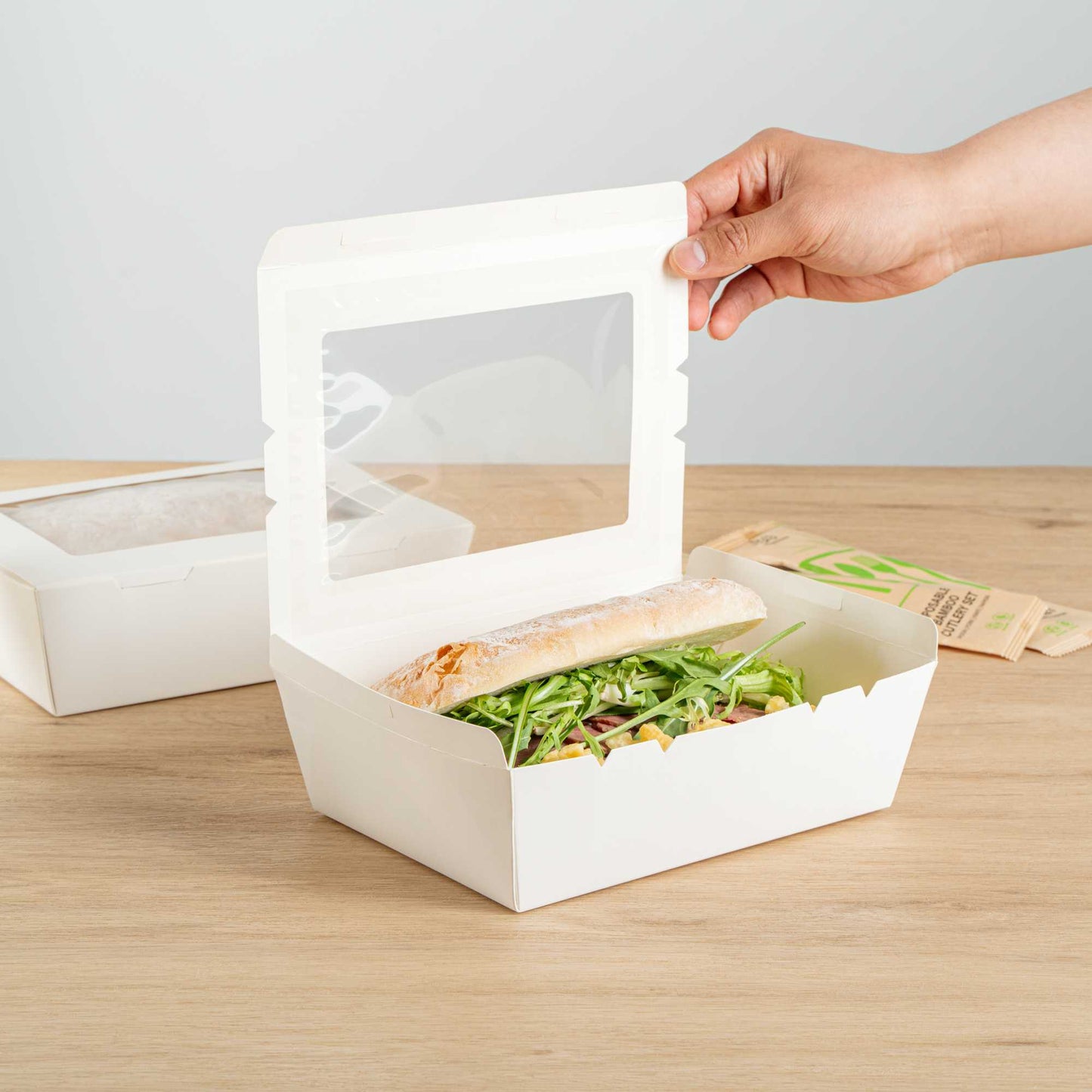 Cafe Vision 71 oz White Paper Large Take Out Container - Hinge Lock - 8 3/4" x 6 1/2" x 2 1/2" - 50 count box