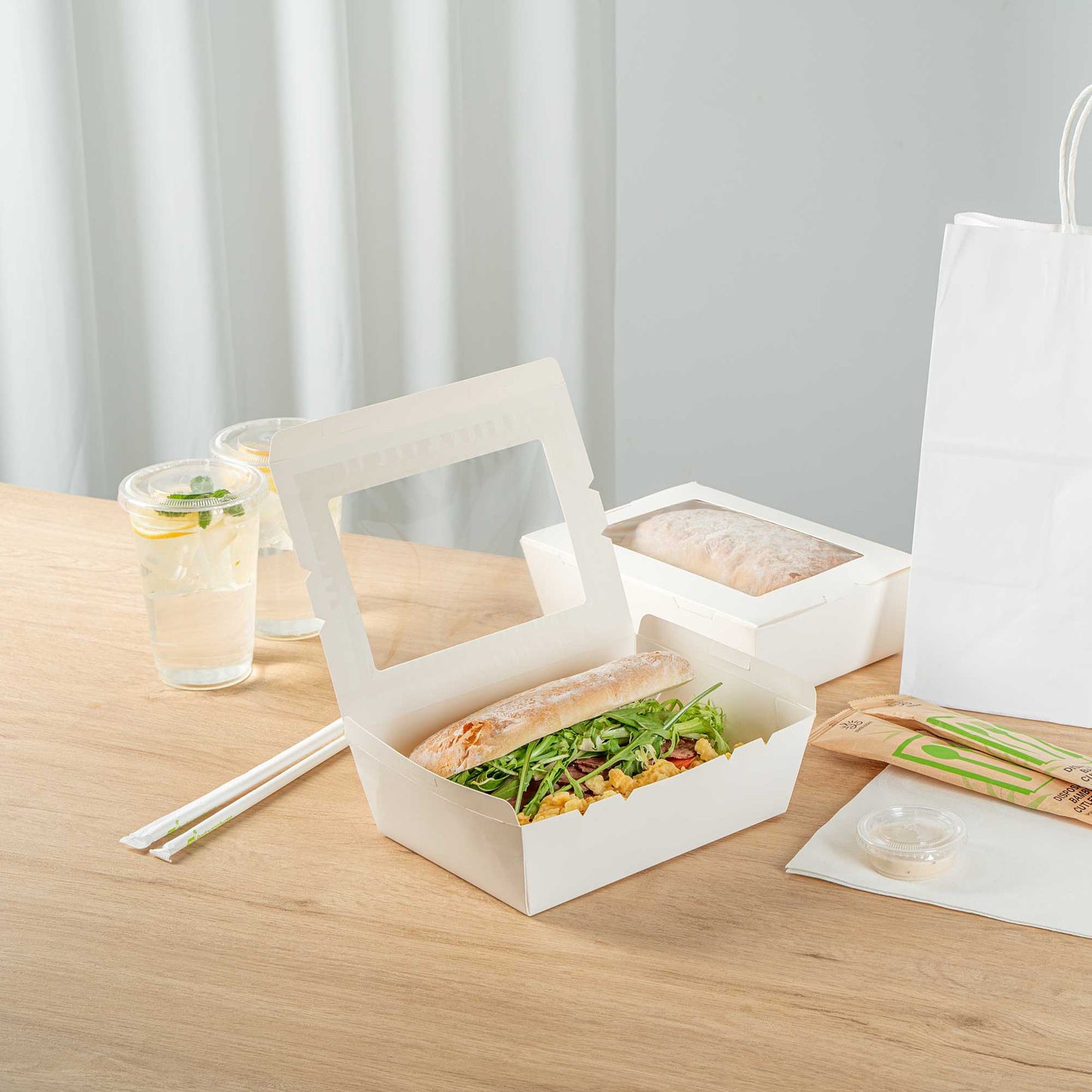 Cafe Vision 71 oz White Paper Large Take Out Container - Hinge Lock - 8 3/4" x 6 1/2" x 2 1/2" - 50 count box