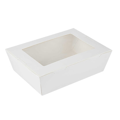 Cafe Vision 71 oz White Paper Large Take Out Container - Hinge Lock - 8 3/4" x 6 1/2" x 2 1/2" - 200 count box