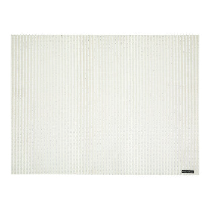 Amalfi Basketweave Silver Pinstripe White Vinyl Woven Placemat - with Silver Threads - 16" x 12" - 6 count box