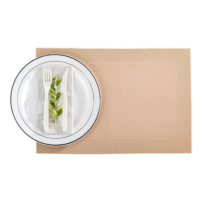 Geneva Frame Desert Sand Vinyl Woven Placemat - 16" x 12" - 6 count box