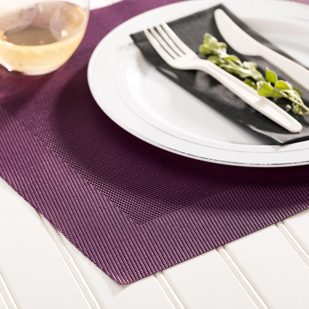 Geneva Frame Violet Vinyl Woven Placemat - 16" x 12" - 6 count box