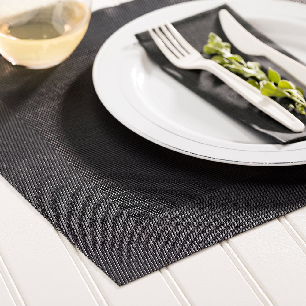 Geneva Frame Slate Blue Vinyl Woven Placemat - 16" x 12" - 6 count box