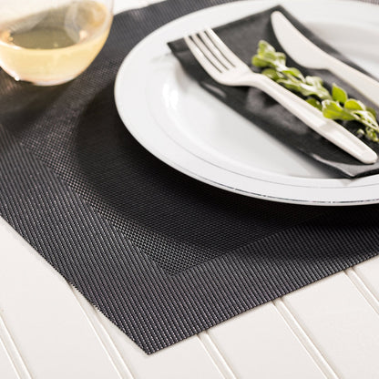 Geneva Frame Slate Blue Vinyl Woven Placemat - 16" x 12" - 6 count box