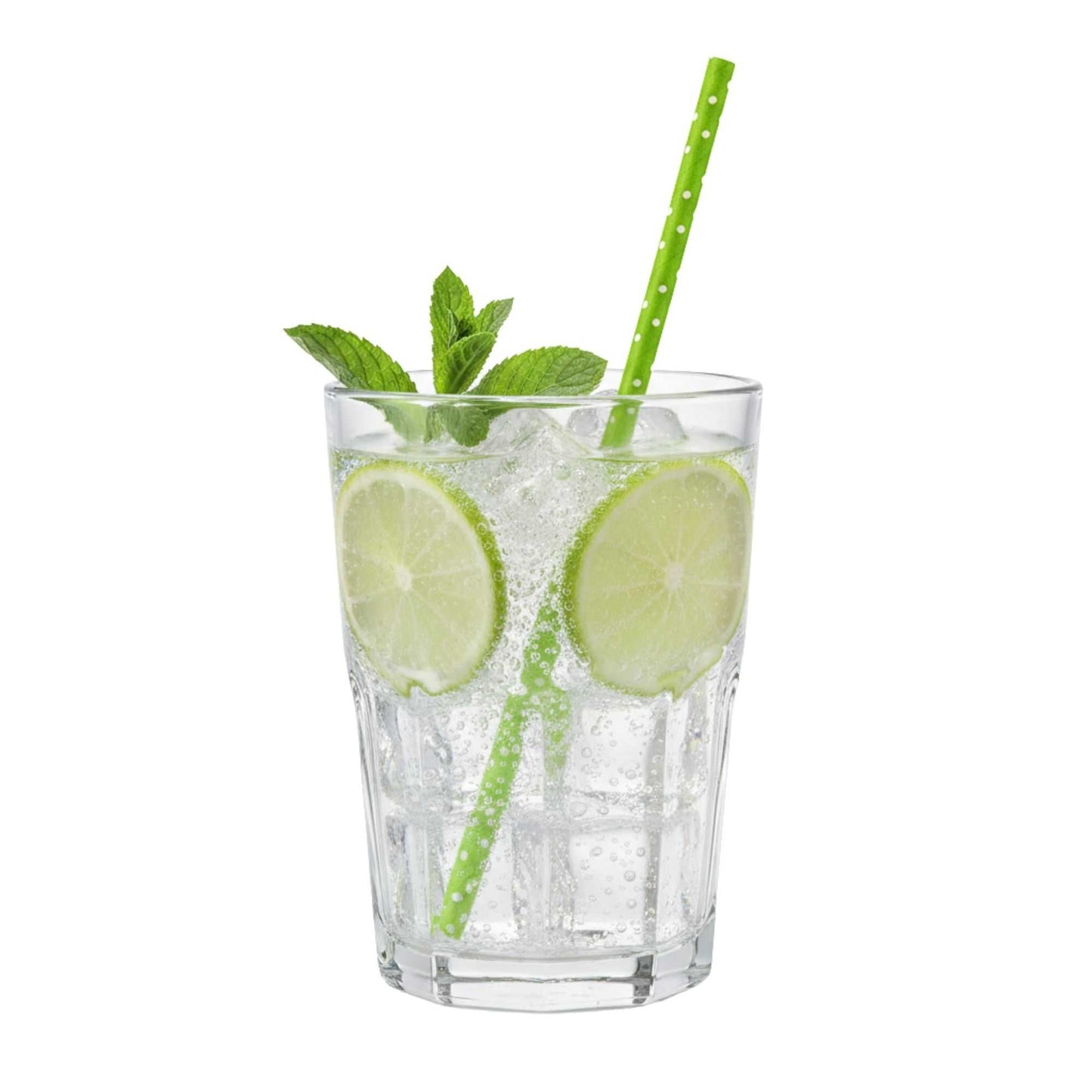 Bev Tek Lime Green Paper Straw - Polka Dots, Biodegradable, 6mm - 7 3/4" - 25 count box