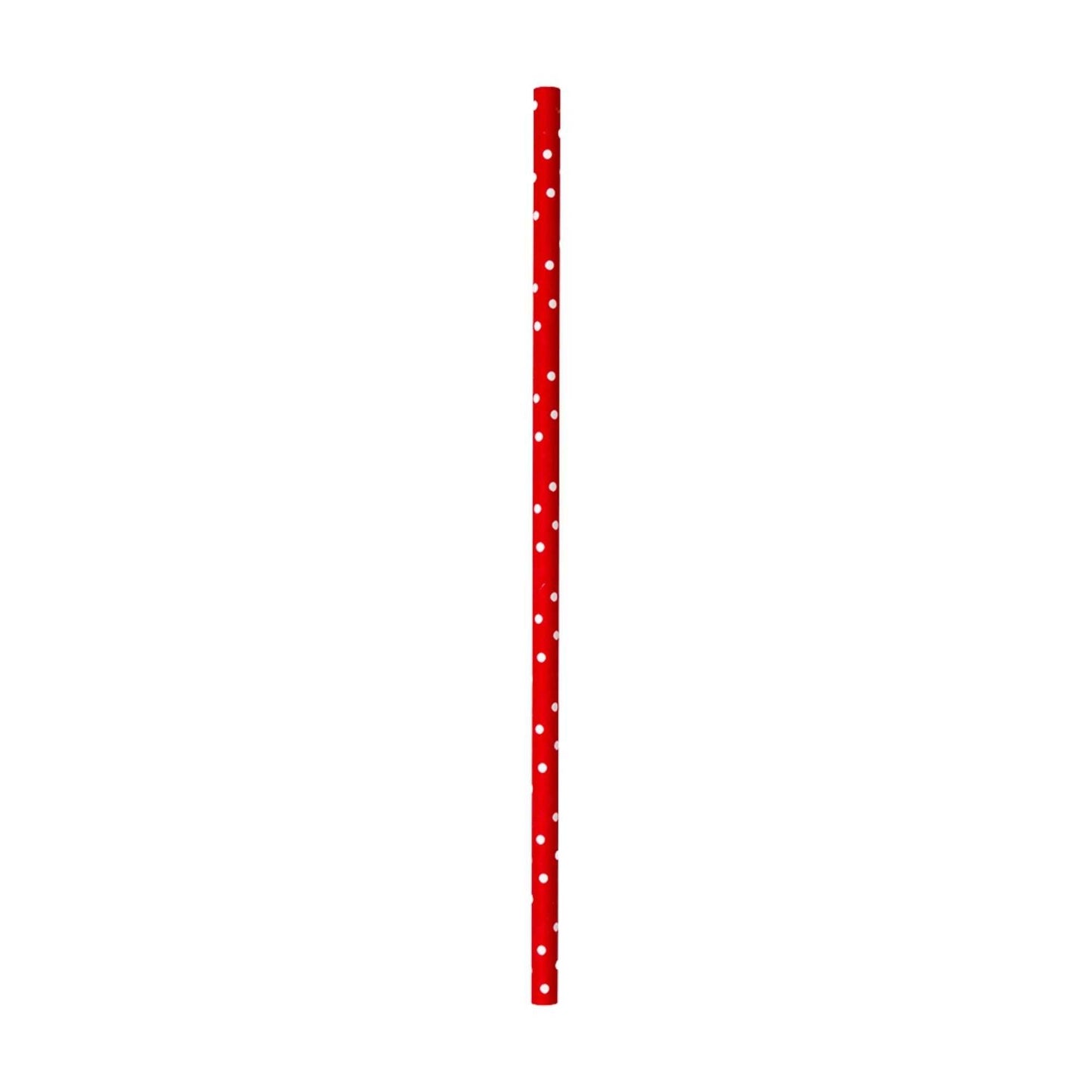 Bev Tek Red Paper Straw - Polka Dots, Biodegradable , 6mm - 7 3/4" - 25 count box