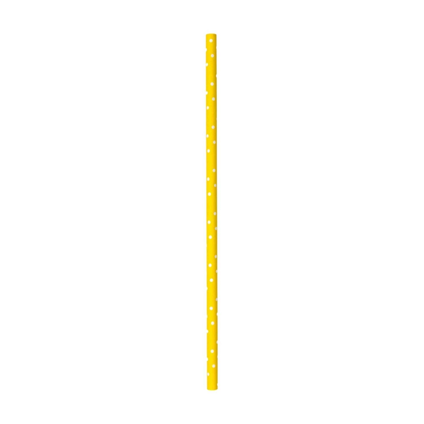 Bev Tek Yellow Paper Straw - Polka Dots, Biodegradable, 6mm - 7 3/4" - 25 count box