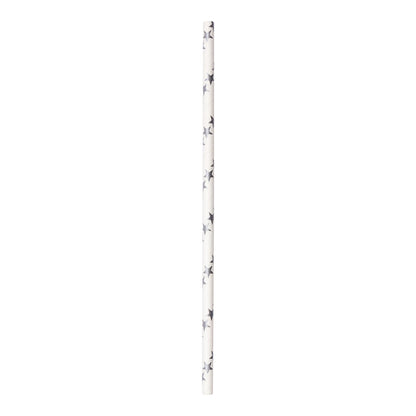 Bev Tek Metallic Silver Paper Straw - Shooting Stars, 6mm - 7 3/4" - 25 count box