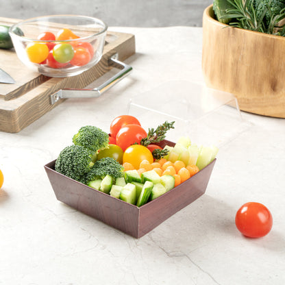 Matsuri Vision Wood Grain Paper Small Sushi Container - 3 3/4" x 3 3/4" x 1 1/2" - 100 count box